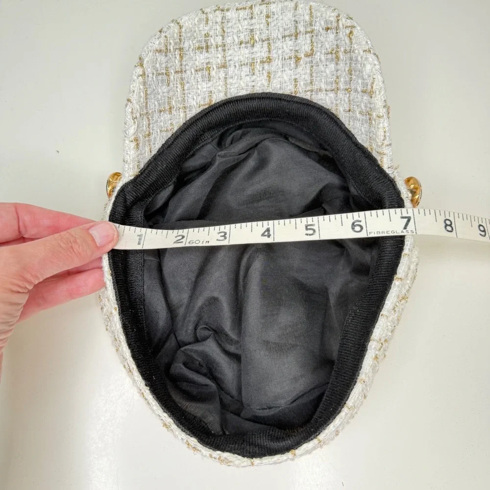 Unbranded Newsboy Cap Women Ivory Gold Tweed Chain Baker Boy Hat One Size